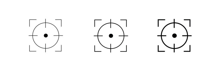 Set of three simple black and white crosshair icons featuring a central dot and corner brackets for target or focus indication	