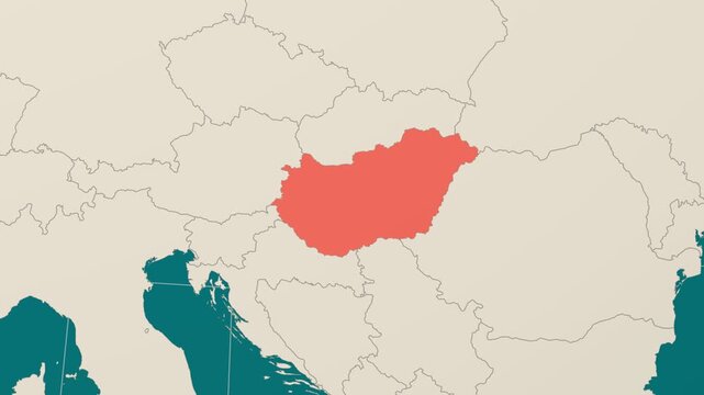 Hungary map. Animated zoom into the country on the Globe in Teal Pale Mint color palette. Country logo animation. Map with meridians, parallels. Appealing video.