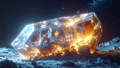 Luminous Crystal Formation on an Alien Planet Surface.