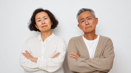 腕を組んで不満そうな表情を見せるシニア夫婦「生成AI」