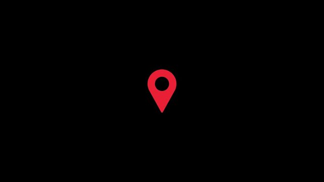 Animated red map pin location mark point motion graphic overlay loop on transparent background