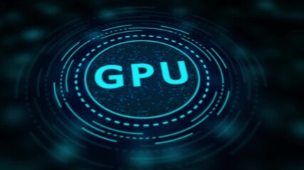 Glowing blue GPU acronym in a digital circular interface with bokeh effect graphics processing unit - Powered by Adobe