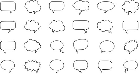 Fototapeta premium Set of different speech bubble line icons for communication, dialogue or conversation, isolated on white background.