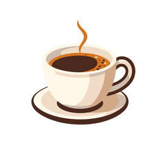 Obraz premium Stylized Coffee Cup Icon with Steaming Brew on Saucer Isolated Against White Background Offering Simple Yet Comforting Visual