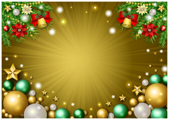 クリスマス背景、オーナメント、星、かわいい、イラスト、金、横