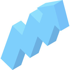 Isometric 3D Light Blue Zigzag Arrow Graphic Pointing Upward Against Transparent Background