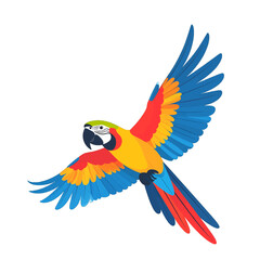 Fototapeta premium Colorful Parrot in Flight Isolated on White Background with Detailed Feathers and Bright Plumage in Digital Illustration Style for Stock Photography