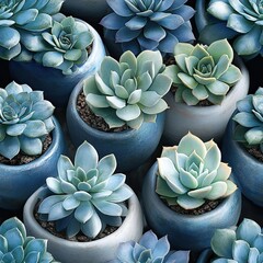 Seamless pattern of realistic blue succulents, perfect for nature-inspired and botanical themes.
