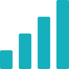 Increasing teal colored bar graph chart with white background representing business growth and financial progress