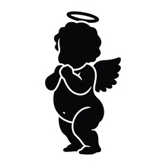 Cute silhouette cherub angel baby praying with halo and wings symbol digital art
