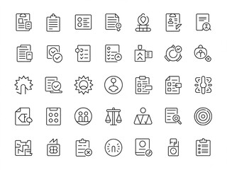 Collection of hand drawn business and document icons in a grid layout