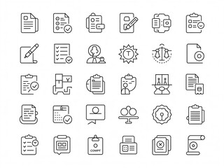 Collection of hand drawn business and document icons on white background