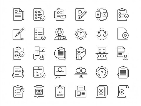 Collection of hand drawn business and document icons on white background