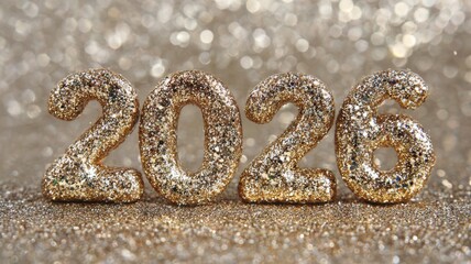 Shimmering 2026 golden numerals on glittery sparkling background for new year celebration and festive holiday greeting design