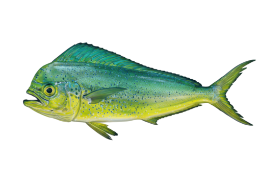Isolated Colorful Mahi-Mahi fish, Dolphinfish or Dorado saltwater game-fish for sport fishing