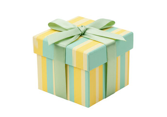 Isolated gift box with stripe pattern and green ribbon, celebration present for special event