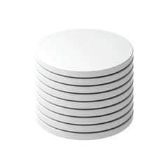 Obraz premium A stack of ten smooth, white, cylindrical discs, digitally rendered, appearing solid and uniformly sized, against a transparent background