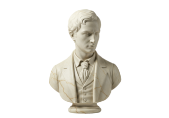 Isolated classical sculpture of a male bust with suit, antique portrait, vintage art style