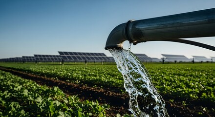 Irrigating Crops Near Solar Panels Sustainable Agriculture Water Conservation Clean Energy Symbiosis Modern Farming Practices Resourcefulness Efficiency