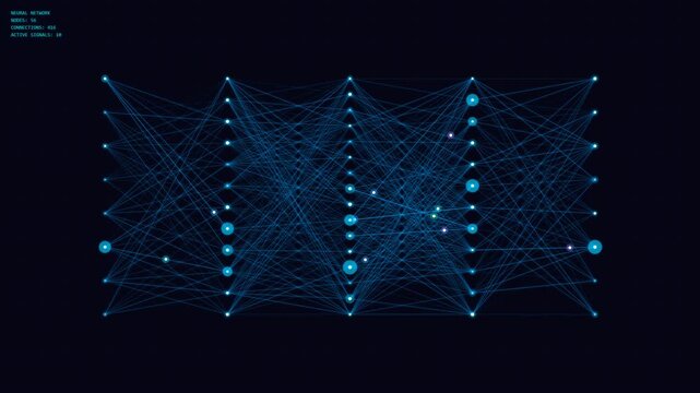 Futuristic ai neural network visualization with glowing data signals and digital brain connections in motion technology background - Powered by Adobe
