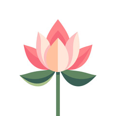 Stylized Pink Lotus Flower Illustration with Green Stem on White Background in Vector Format