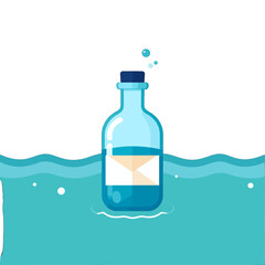 Message in a Bottle Email Concept Blue Glass Container Floating in Ocean Water Under Bright Lighting and White Background