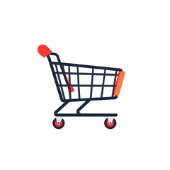 Illustration of a Wire Shopping Cart with Red Handle and Wheels Isolated on White Background for Commercial Use