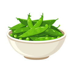 Bowl of Fresh Green Peas in Pixel Art Style on White Background