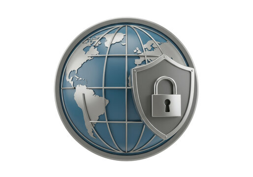 Isolated global network security concept showing lock and shield, safe web data access icon - Powered by Adobe