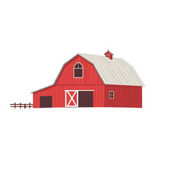Pixel Art Illustration of Red Barn with White Roof on White Background Farm Building with Rustic Charm