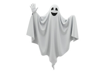 Isolated Spooky Halloween Ghost Smiling and Waving Hello Ready for Tricks and Treats Season