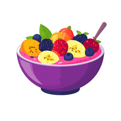 Pixel Art Bowl of Fresh Fruit Salad with Berries and Banana Slices with a Spoon on White Background