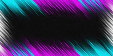 Red blue magenta diagonal stripe motion blur pattern glowing on black background with grainy noise texture
