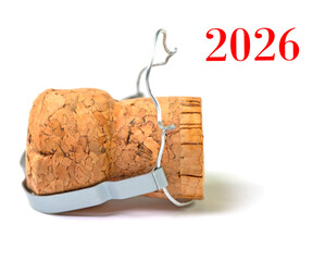 Sektkorken vor weißem Hintergrund, Silvester 2026