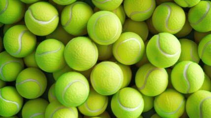 Background texture of many bright new green tennis balls