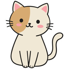 Cute cartoon cat with a white and brown face, sitting upright with a smiling expression.