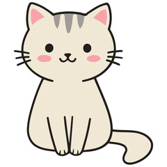 Cute cartoon cat with a light beige coat, pink ears, and a happy expression, sitting upright.