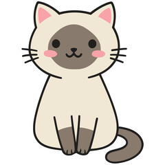 A cute cartoon illustration of a Siamese cat with cream-colored fur and dark brown points on its ears, face, and paws.