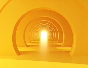 Golden corridor of arches leads to bright exit