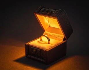 Ring shines in cushioned, ornate, open box