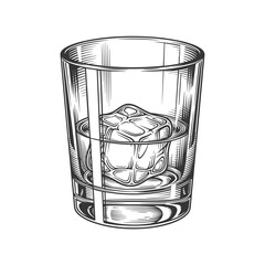 Vintage Glass with Ice Cube Engraving Illustration