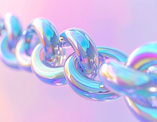 Iridescent linked chain on soft gradient background