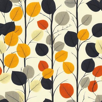 Seamless autumn leaf pattern with orange, yellow, and gray tones.