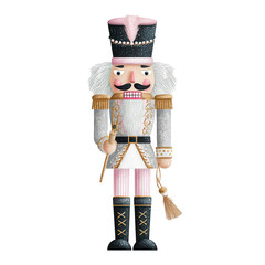 Colorful nutcracker soldier figurine with detailed costume, standing proudly against a plain white background