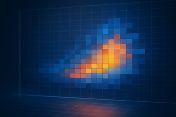 Glowing pixel heatmap in abstract 3D technology style on dark grid background, emphasizing light, data visualization, and digital background concept. Ai generative