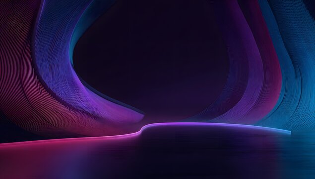 Abstract flowing light trails in vibrant neon blue and magenta hues creating a futuristic and ethereal visual art composition