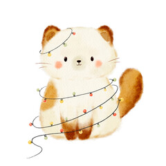 Cute cat got tangled in a garland of lights