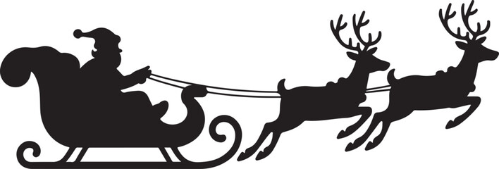 Santa Claus rides in a sleigh in harness on the reindeer