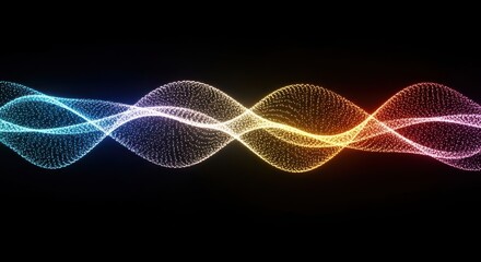 Abstract Waveform Data Visualization with Glowing Particles on Black Background