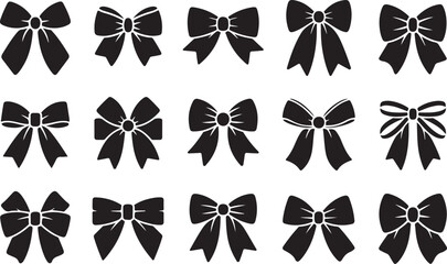 Set of graphical decorative bows. Vector sillouette